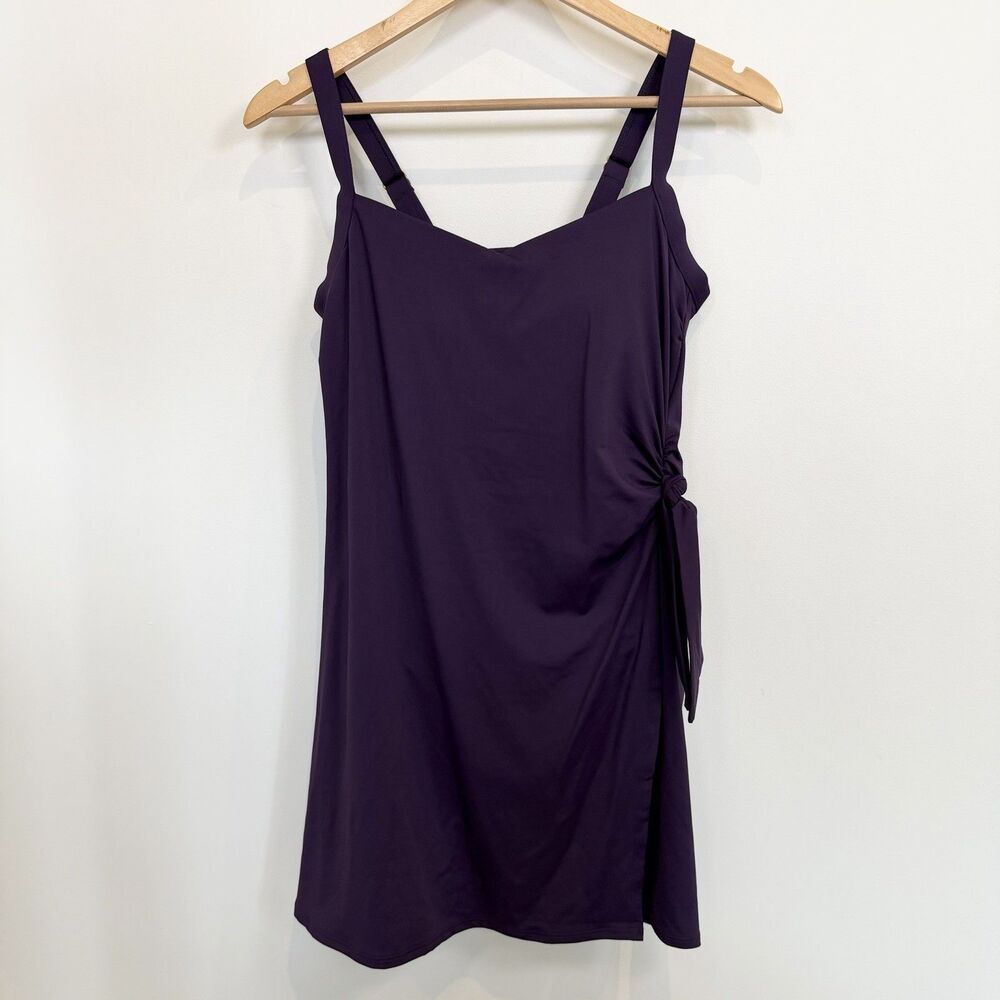 NEW Lands End Swim Dress Size 8D Purple One Piece Swimsuit Slimming Modest Tie
